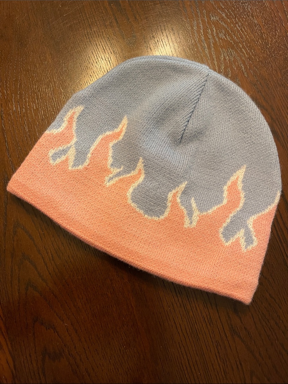 Two-Tone Flame Beanie Hat - Pink and Light Blue